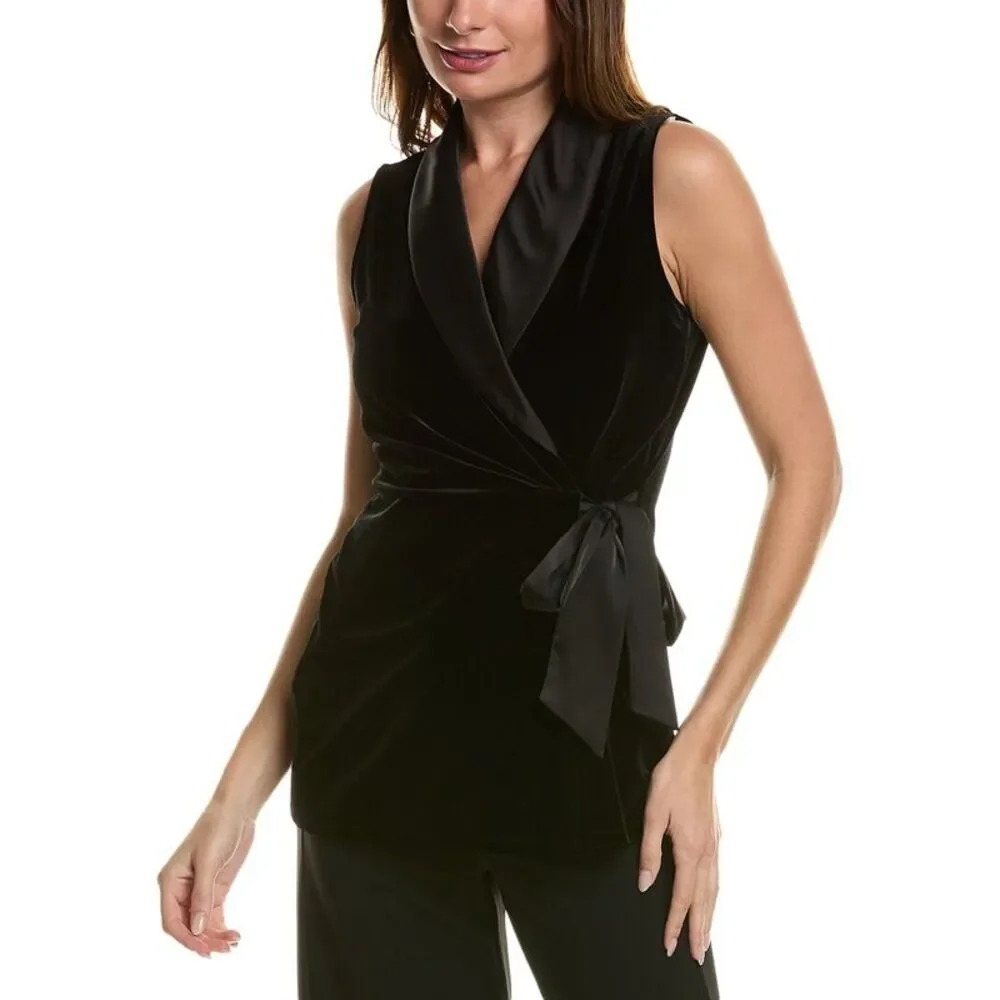 Anne Klein Womens  Shawl Collar Top, Black